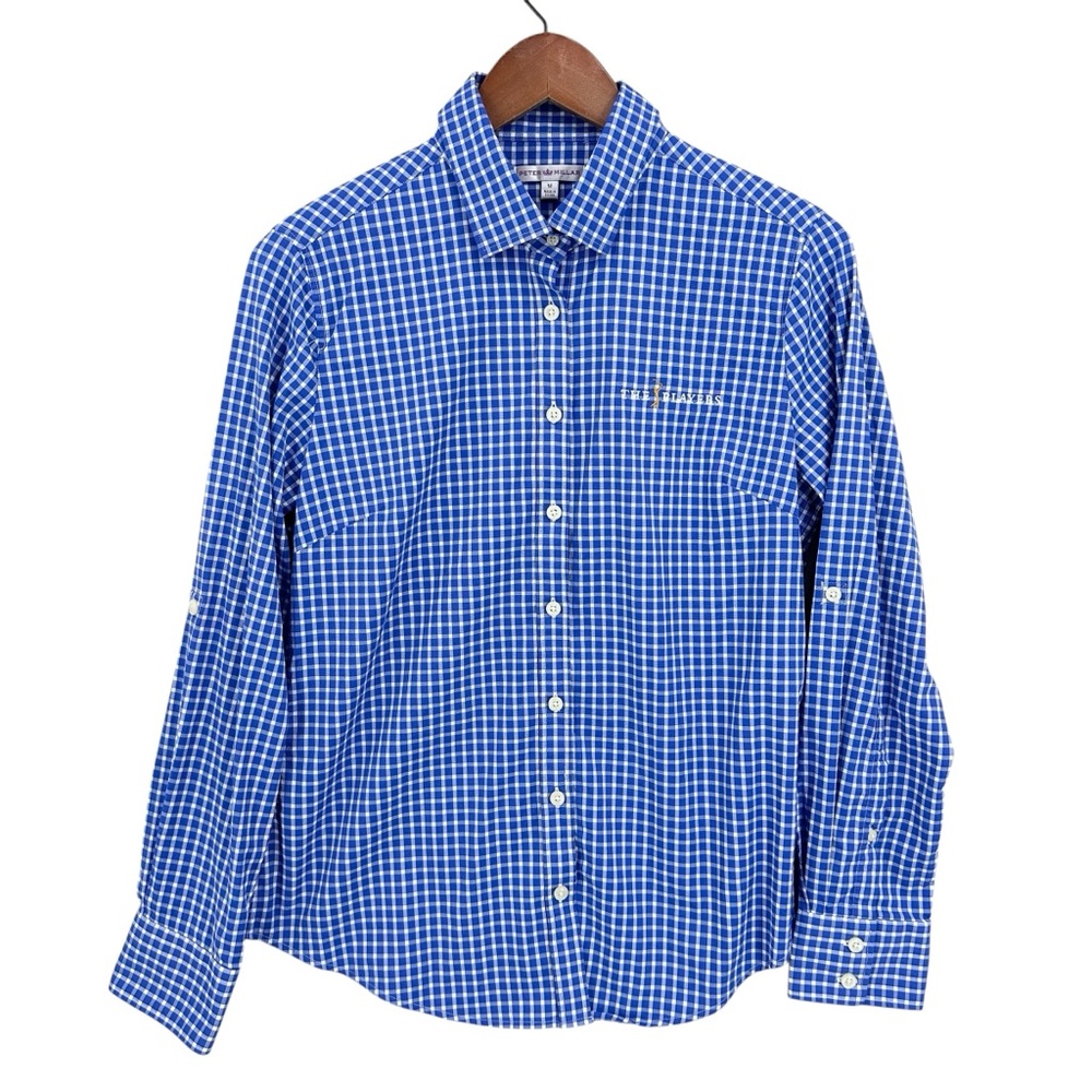 PETER MILLAR "The Players" Check Plaid L/S Shirt Blue White